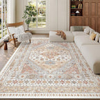 zesthome 7x9 Area Rug, Super Soft Washable Rugs for Living Room, Non-Slip Stain Resistant Vintage Rugs, Ultra-Thin Large Area Rugs (Orange,7'x9')