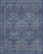 Hazo Haus Dark Blue Living Room Rug 8x10, Vintage Floral Washable Area Rugs for Bedroom, Dining Room Under Kitchen Table, Oriental Low Pile Stain Resistant Non-Slip Large Navy Decor
