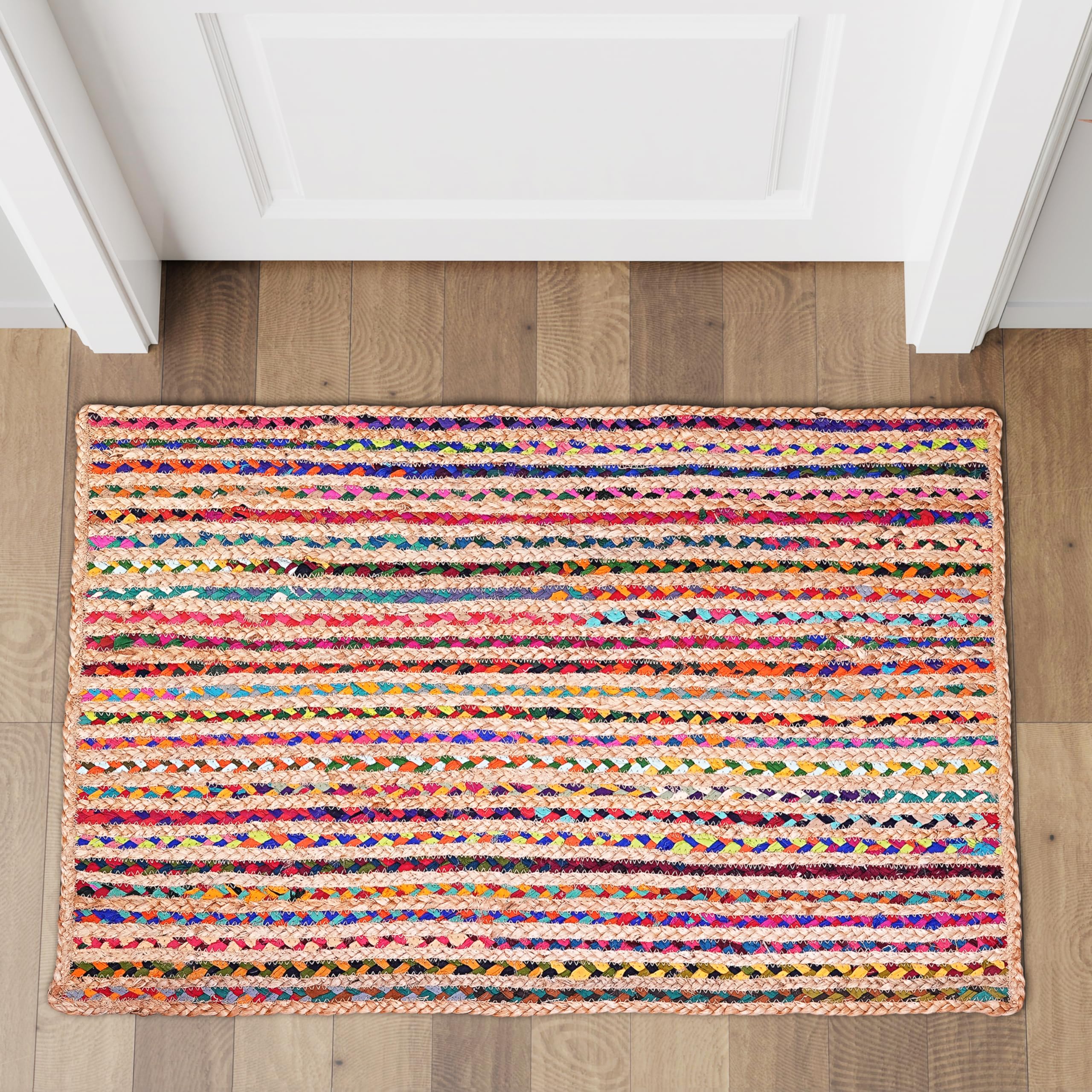 Hausattire Boho Braided Rag Rug - Multi Color, 2x3 ft