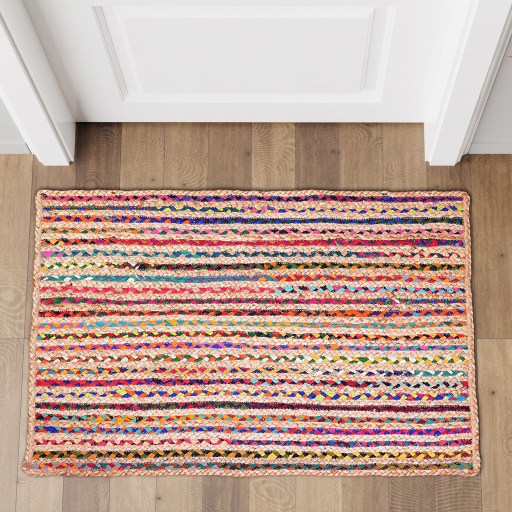 Hausattire Boho Braided Rag Rug - Multi Color, 2x3 ft