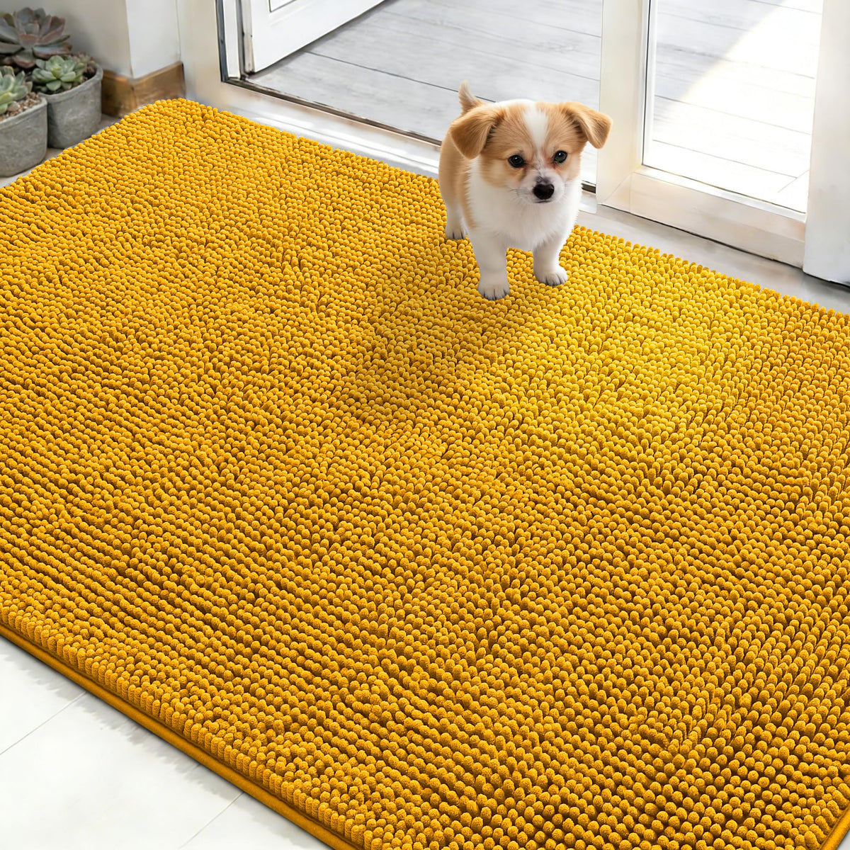 OLANLY Dog Door Mat for Muddy Paws 50x30, Super Absorbent Chenille Mud Mat