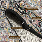 Washable Area Rug 6' x 9' Vintage Traditional Persian Mat - Foldable Distressed Non-Slip Machine Washable Carpet for Living Room Bedroom Kitchen Home Decor - Slate and Multicolor