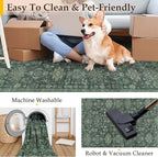 8x10 Washable Area Rug for Living Room Bedroom Vintage Green Non Slip Carpet Traditional Retro Soft Low Pile Large Throw Rug for Dining Room Kitchen Office Indoor