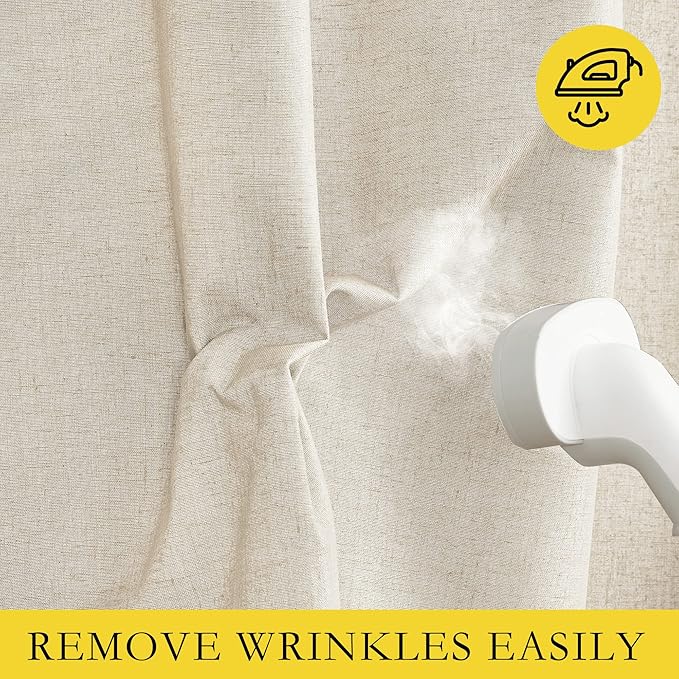 NICETOWN 100% Absolutely Blackout Linen Curtains with Thermal Insulated White Liner, 52" W, 2 PCs, Beige, 95" Long Drapes Sweep The Floor Decorative Keep Privacy Panels for Living Room/Villa/Bedroom
