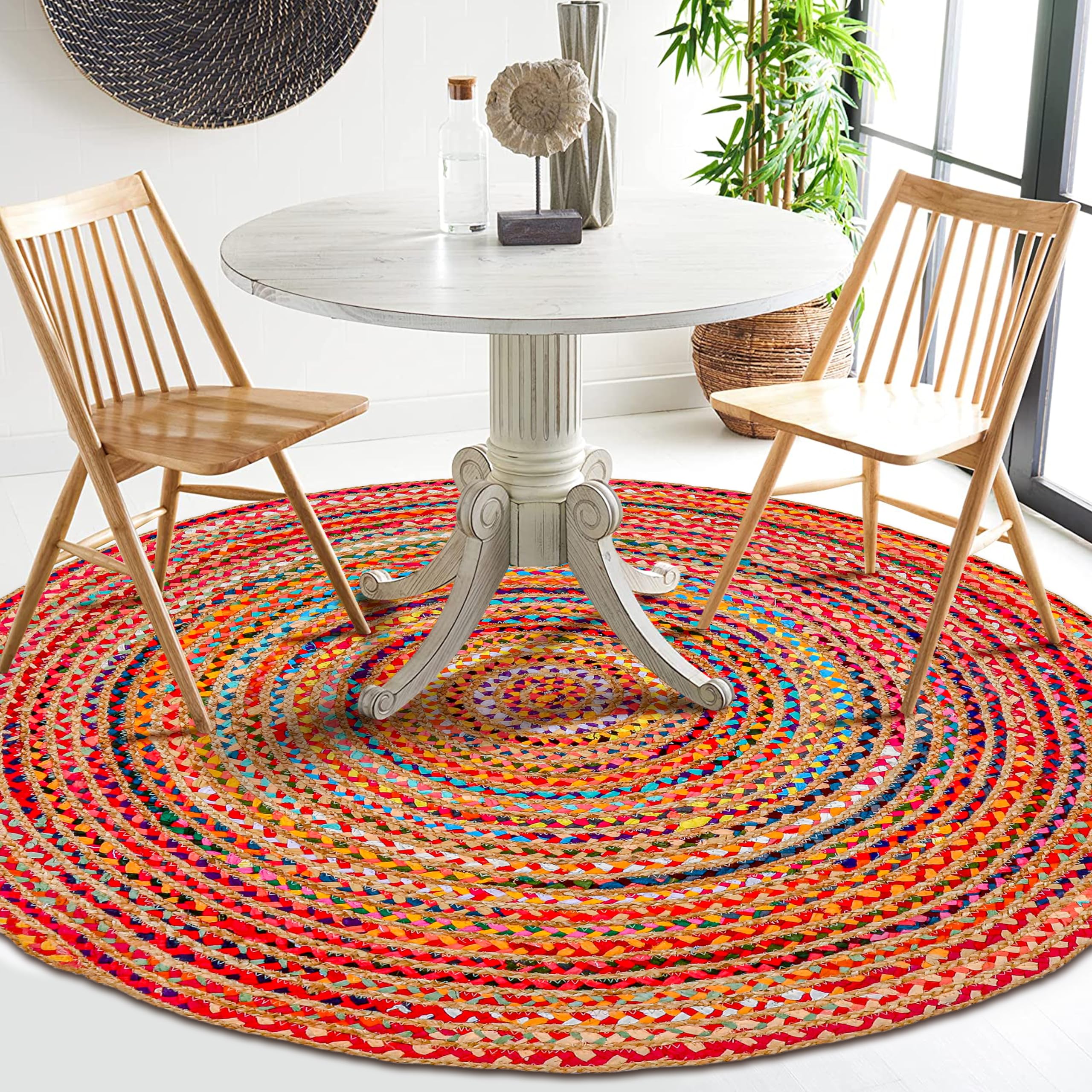 Hausattire Braided Boho Round Rug, Multicolor, 5 ft