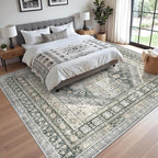 zesthome 8x10 Area Rugs for Living Room,Non-Slip Backing Washable Rugs,Vintage Large Area Rug，Stain Resistant Home Decor Rug (Wheat/Charcoal,8'x10')