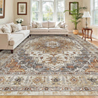 Madane 8x10 Area Rugs for Living Room, Non-Slip Washable Rug, Turmeric/Grey
