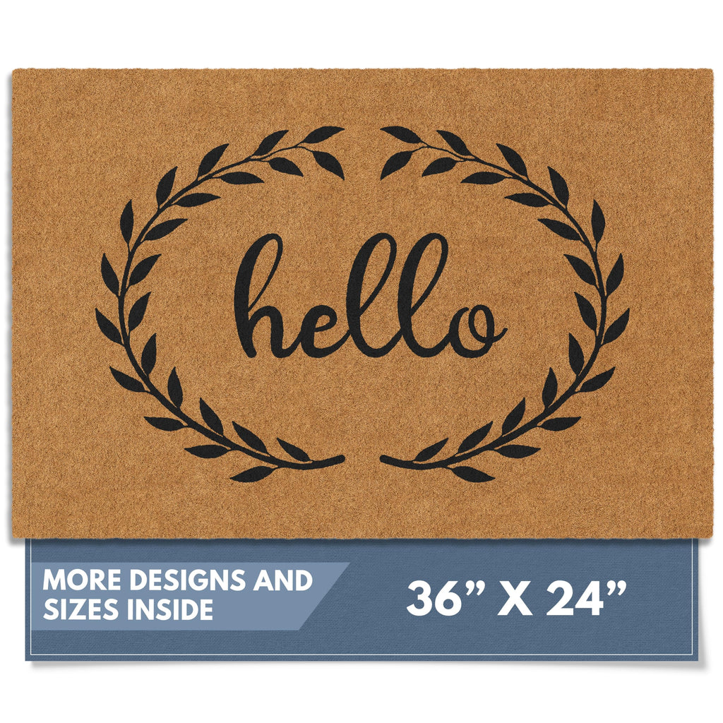 Barnyard Designs Natural Coco Coir Non-Slip Doormat (24x36, Hello Wreath)