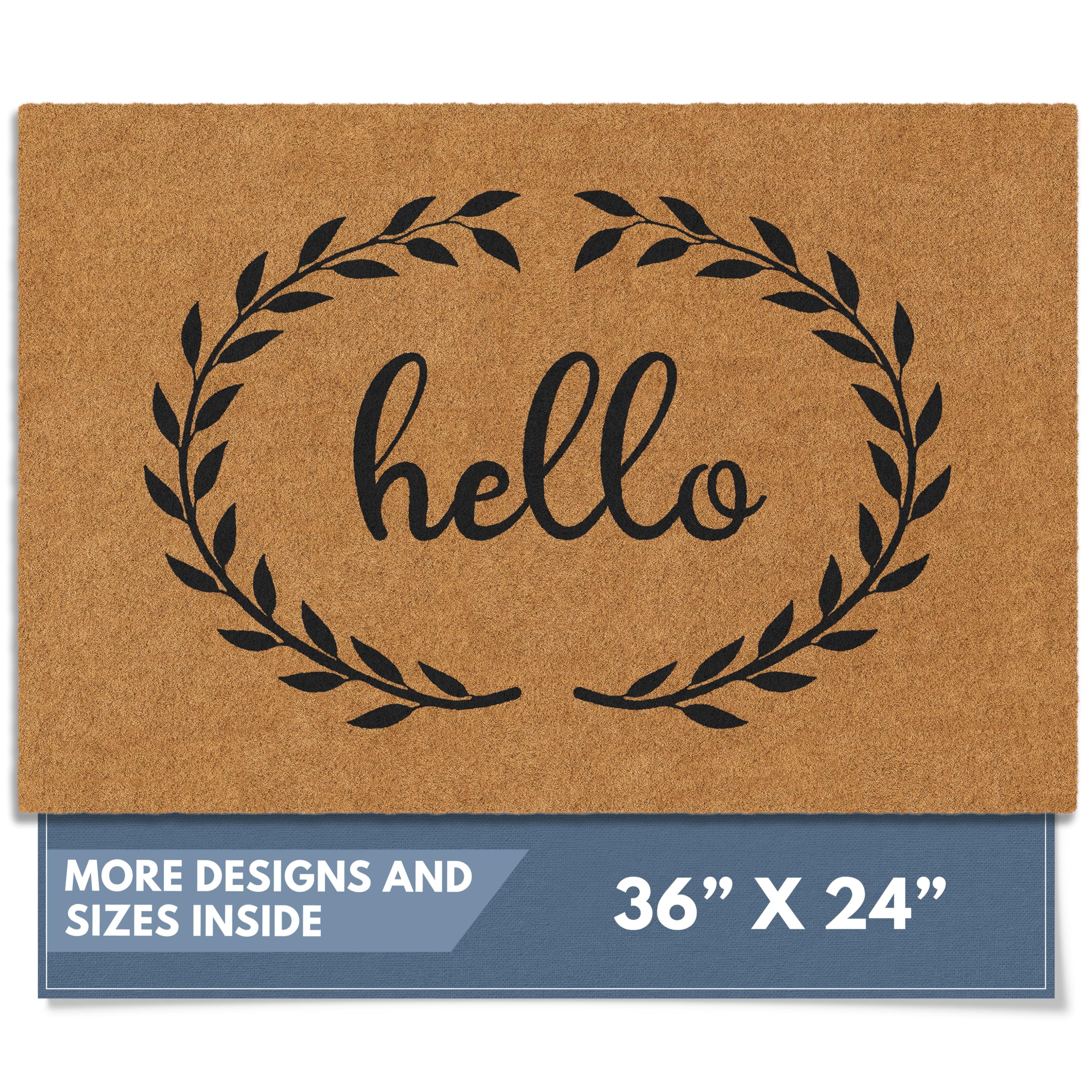 Barnyard Designs Natural Coco Coir Non-Slip Doormat (24x36, Hello Wreath)