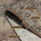 Washable Area Rug 9' x 12' Vintage Traditional Persian Mat - Foldable Distressed Non-Slip Machine Washable Carpet for Living Room Bedroom Kitchen Home Decor - Umber and Slate