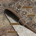 Washable Area Rug 4' x 6' Vintage Traditional Persian Mat - Foldable Distressed Non-Slip Machine Washable Carpet for Living Room Bedroom Kitchen Home Decor - Umber and Slate