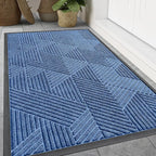 Smiry Front Door Mat Outside Entrance, Heavy Duty Sturdy Natural Rubber Doormat, Trap Dirt and Moisture, Easy Clean Low Profile Mats for Indoor Outdoor Entry, Irregular Triangle (71x47, Blue)