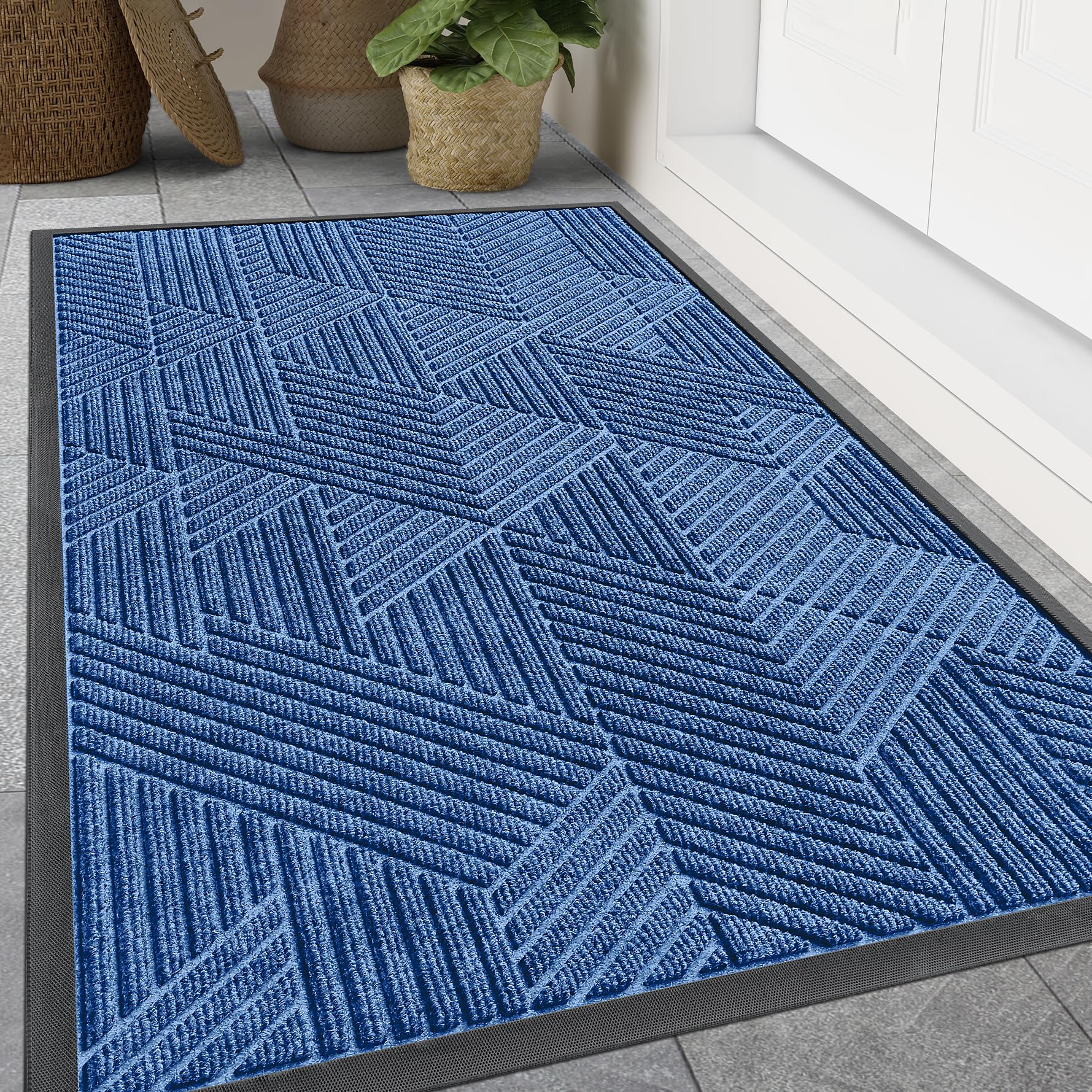 Smiry Front Door Mat Outside Entrance, Low Profile Rubber Doormat, 47x23