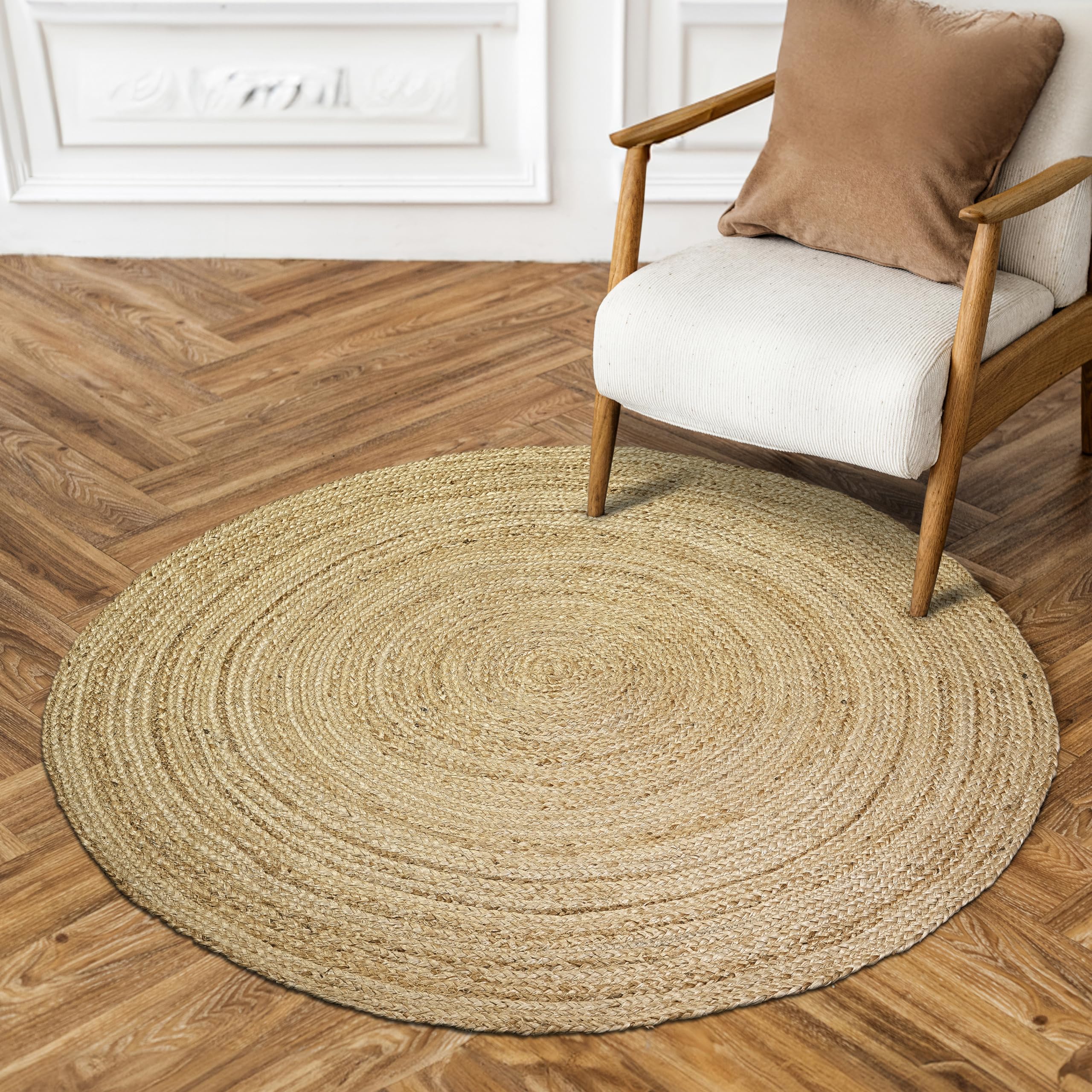 Hausattire Jute Braided Round Rug, Natural, 3 ft