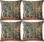 Rustic William Morris Inspired Autumn Forest Decor Pillow Covers 18x18 Set of 4,Fall Home Room Decor, Vintage Botanical Nature Decorative Throw Pillow Covers for Home Bedroom Living Room