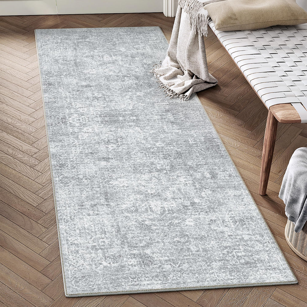PureCozy 2x6 Runner Rug Vintage Gray Distressed