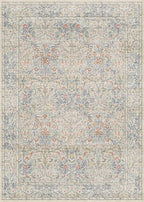 Vintage Washable Beige Blue 10x14 Rug for Living Room - Extra Large Area Rug for Dining Room Under Table, Bedroom - Botanical Floral Design with Purple Red Accent, Non-Slip Lightweight Soft Low Pile