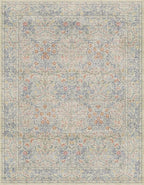 Hazo Haus Washable Dining Room Rugs, 7x9 Area Rug for Living Room, Bedroom, Kids Playroom, Low Pile Non-Slip Lightweight & Stain Resistance - Light Beige Blue Oriental Vintage Design