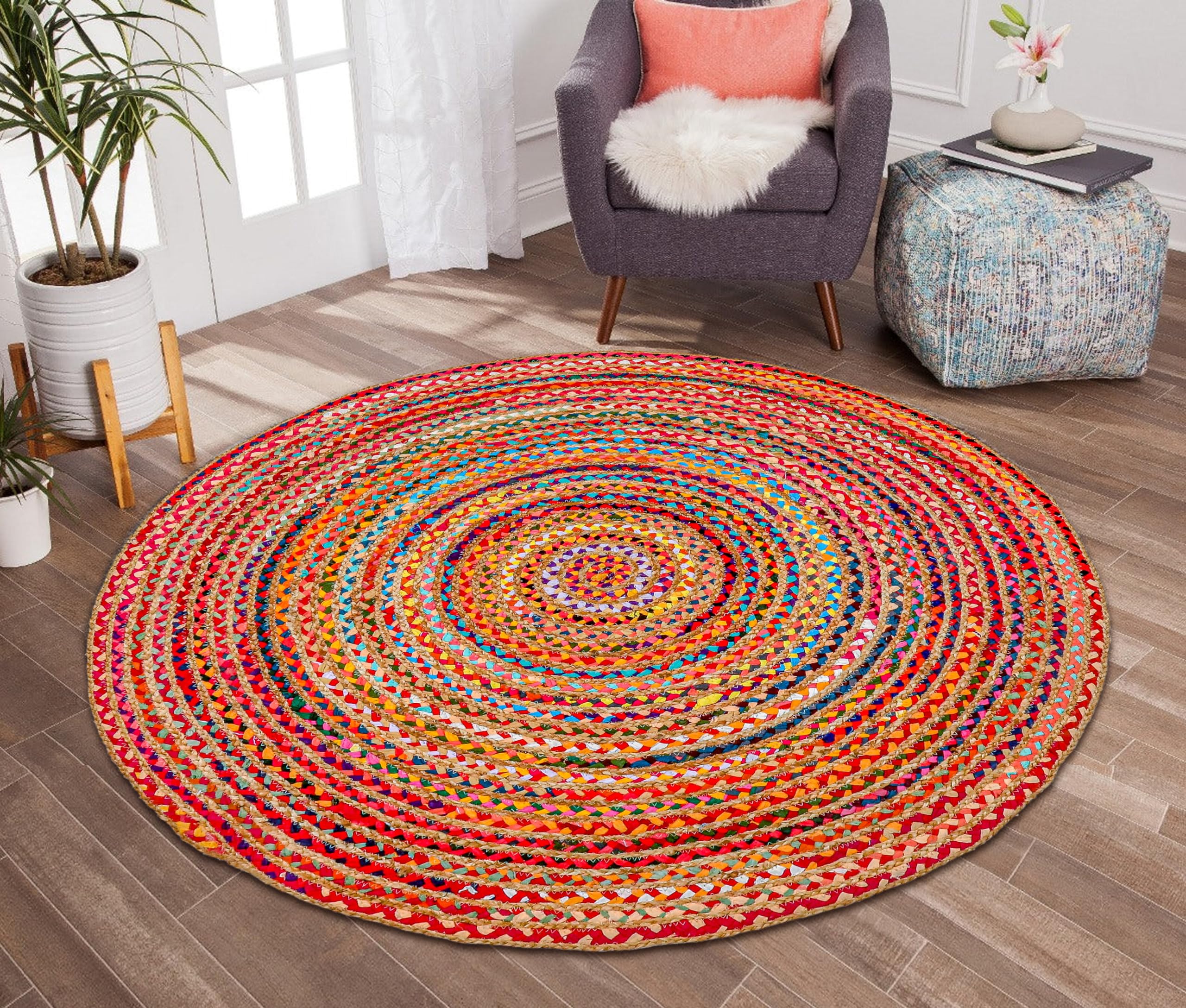 Hausattire Braided Boho Round Rug, Multicolor, 5 ft