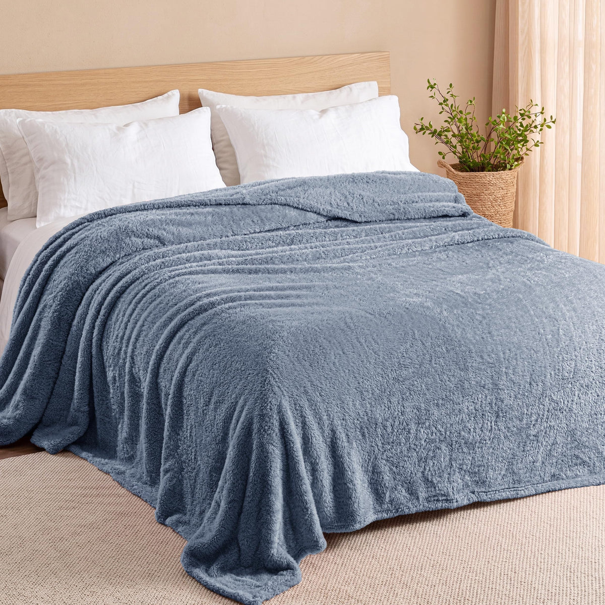 Exclusivo Mezcla Fuzzy Plush Fleece Bed Blanket Twin XL Size, Light Grey