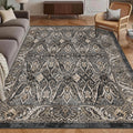 Washable Area Rug 8' x 10' Vintage Traditional Persian Mat - Foldable Distressed Non-Slip Machine Washable Carpet for Living Room Bedroom Kitchen Home Decor - Ebony and Taupe