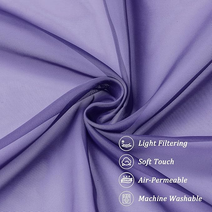 Chyhomenyc Sheer Purple Tier Curtains 24 Inch Length, Small Window Curtains Treatment for Bathroom Living Room Basement, Short Rod Pocket Cafe Curtain, 42W x 24L Inches, 2 Panels