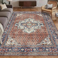 Washable Area Rug 3' x 5 ' Vintage Traditional Persian Mat - Foldable Distressed Non-Slip Machine Washable Carpet for Living Room Bedroom Kitchen Home Decor - Terracotta and Navy