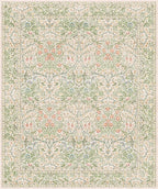 Vintage Washable Beige Green 10x12 Rug for Living Room - Extra Large Area Rug for Dining Room Under Table, Soft Low Pile Carpet for Bedroom - Botanical Forest Floral Design