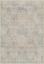 7x10 Washable Rug for Living Room - Stain Resistant Dining Room Rugs for Under Table, Soft Low Pile Large Carpet for Bedroom - Vintage Floral Non-Slip (Beige Blue)