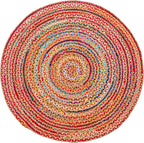 Hausattire Bohemian Braided Rug 5' Round - Multi Color, Rustic Hand Woven Rag Rugs for Kitchen, Kids Bedroom, Living Room | Colorful Farmhouse Pet Friendly Reversible Decorative Carpet