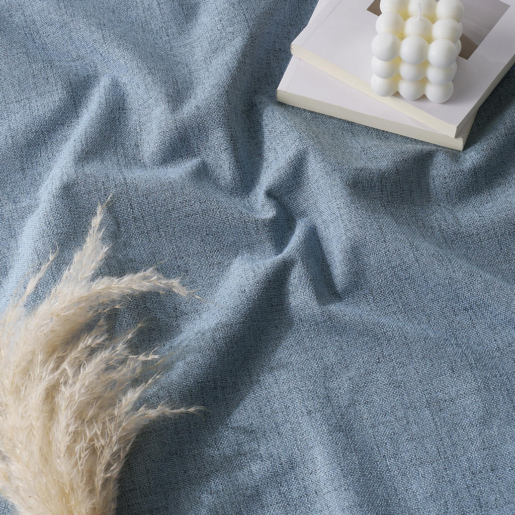RYB HOME Smoky Blue 100% Blackout Linen Curtains 102 Inch Long for Loft