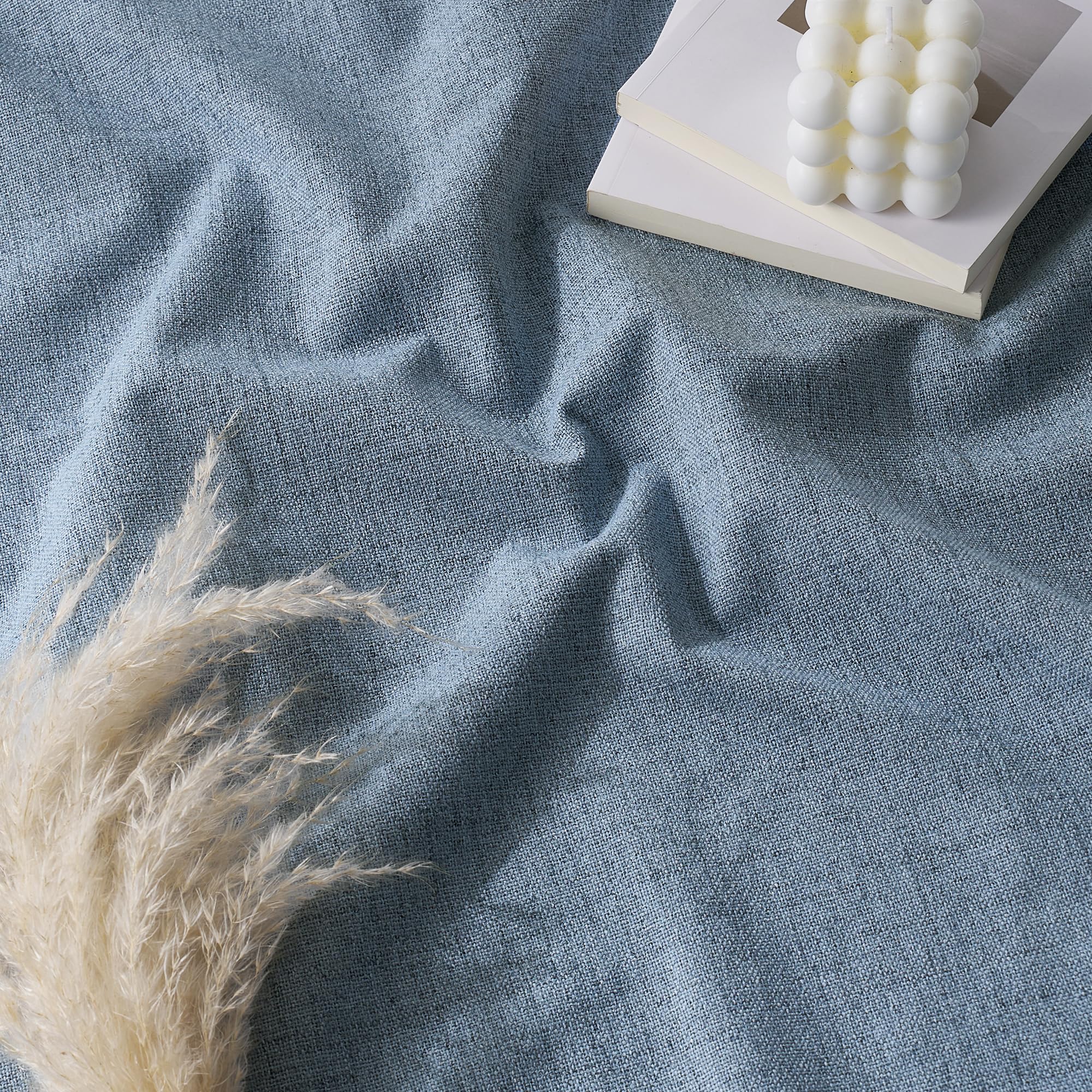 RYB HOME Smoky Blue 100% Blackout Linen Curtains 102 Inch Long for Loft