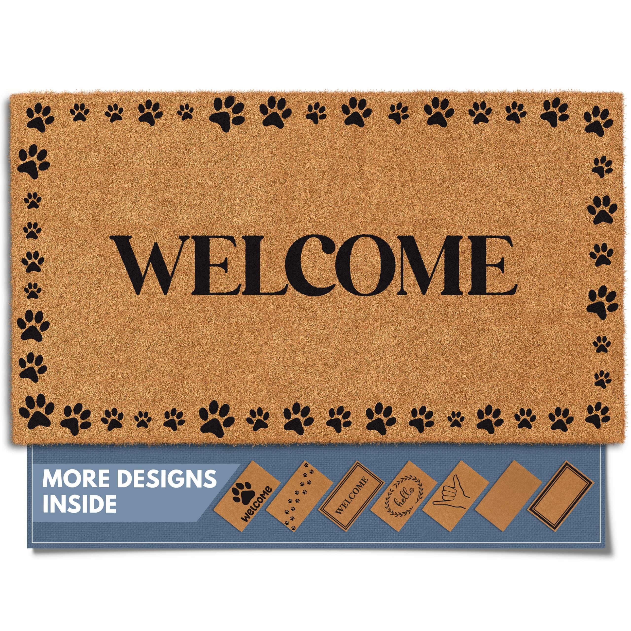 Barnyard Designs Natural Coco Coir Non-Slip Doormat (17x30, Welcome Paws)