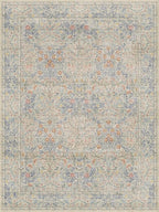 Washable Light Blue Bedroom Rug, 9x12 Area Rug for Living Room, Large Dining Room Rugs for Under Table, Soft Low Pile Non-Slip Stain Resistant Carpet - Vintage Floral Design (9x12 Beige Blue)