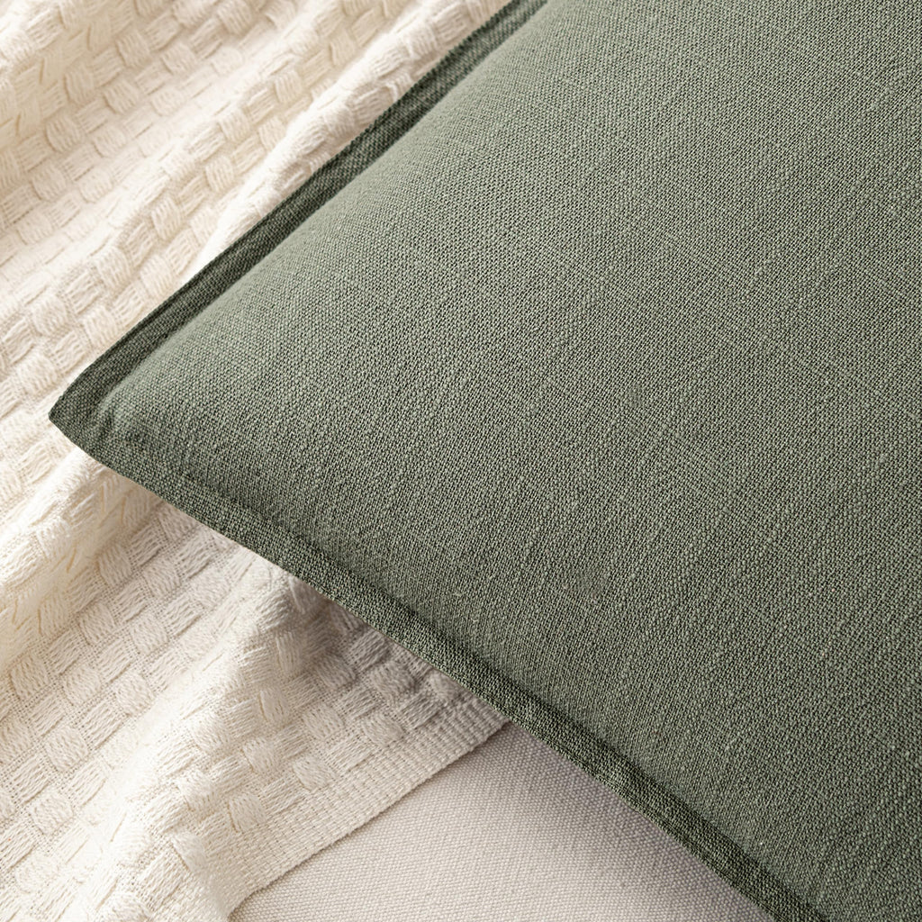 MIULEE Decorative Linen Euro Sham Pillow Covers 24x24 Inch Olive Green