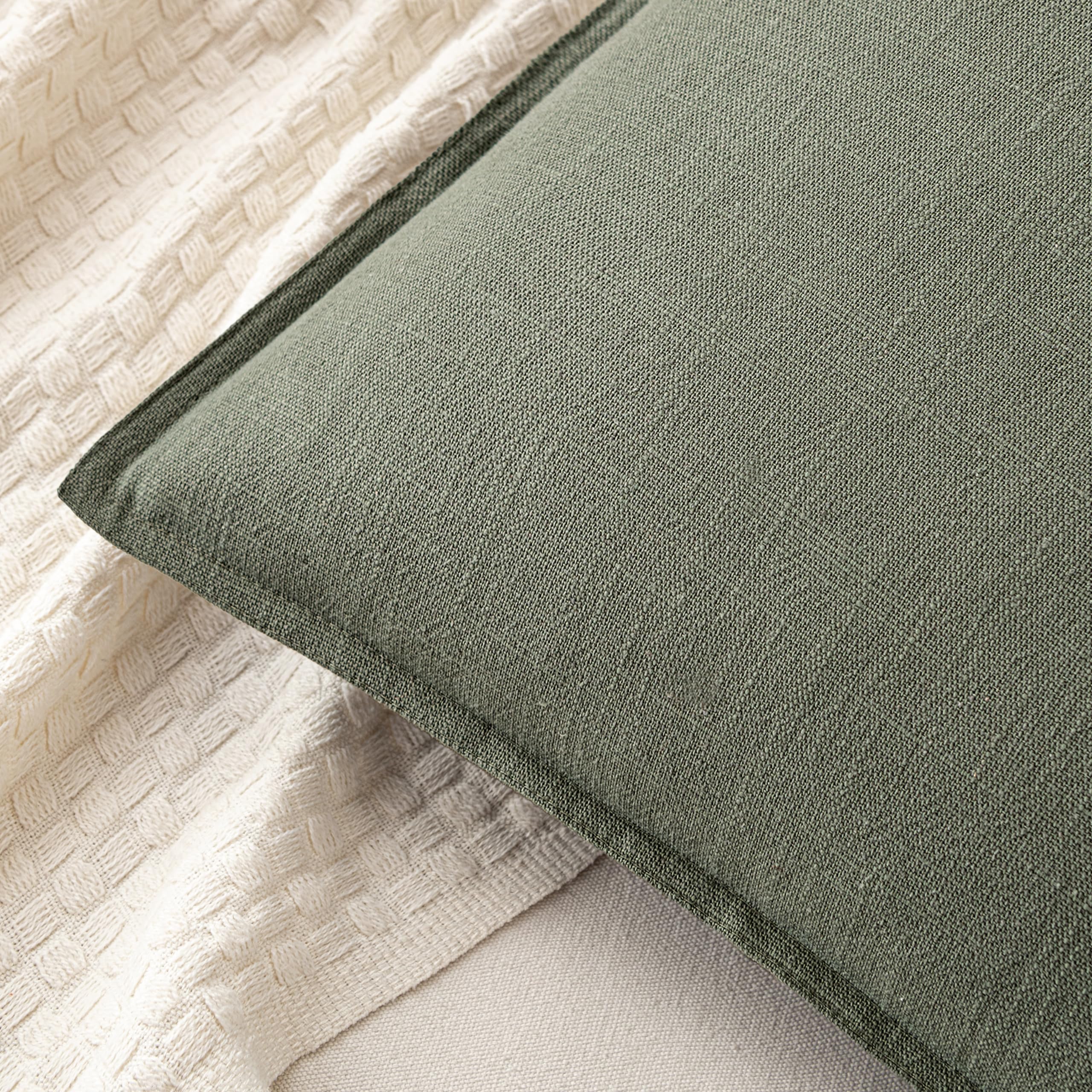 MIULEE Decorative Linen Euro Sham Pillow Covers 24x24 Inch Olive Green