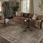 10x12 Washable Area Rug for Living Room Bedroom Vintage Brown Non Slip Carpet Traditional Retro Soft Low Pile Large Throw Rug for Dining Room Kitchen Office Indoor