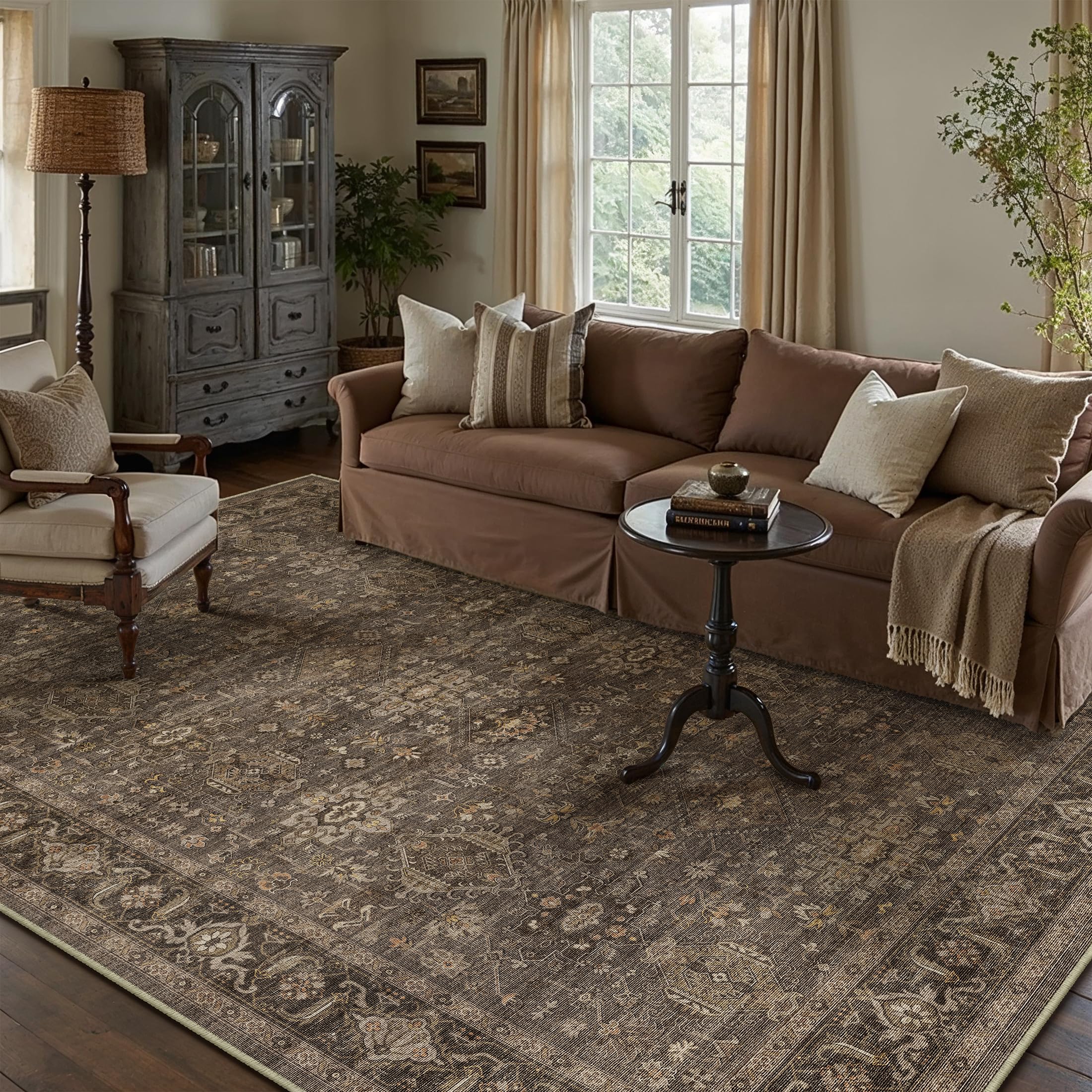 WondRg 10x14 Dark Brown Vintage Area Rug