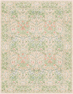 Hazo Haus Light Beige Green Floral Living Room Rug, 7x9 Washable Area Rug for Kids Room, Bedroom, Nursery Room, Living Room, Dining Room, Low Pile Non-Slip - Vintage Design & Stain Resistance