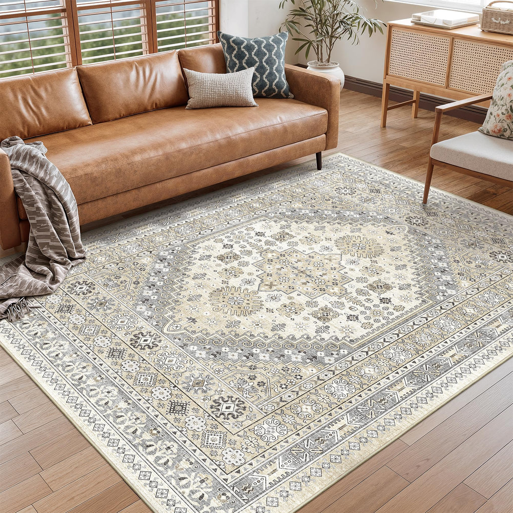 Restydon Area Rugs 5x7 Washable Rugs for Living Room, Beige