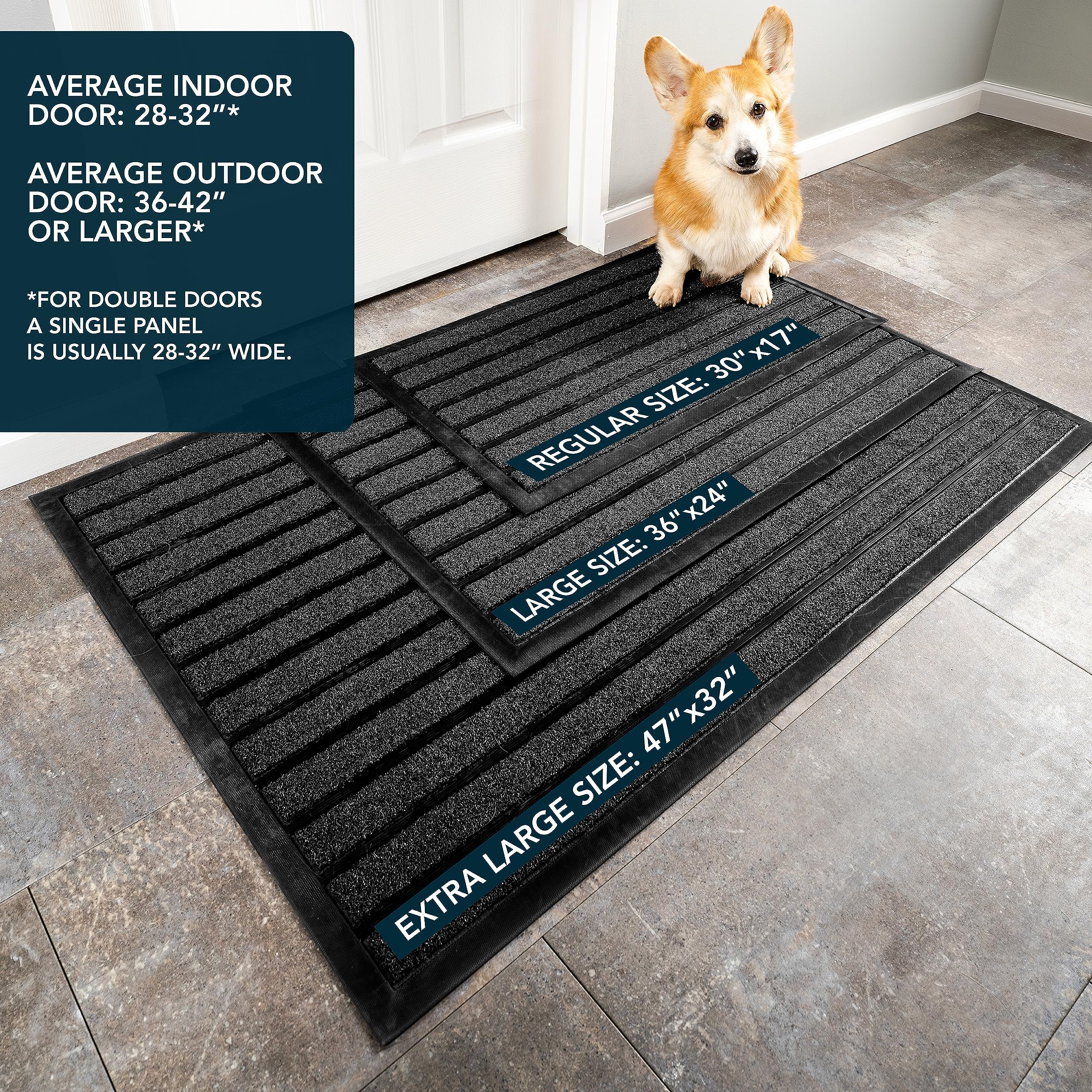 ubdyo Extra Durable Door Mat Outside Entrance (47" x 32", Bright Black)