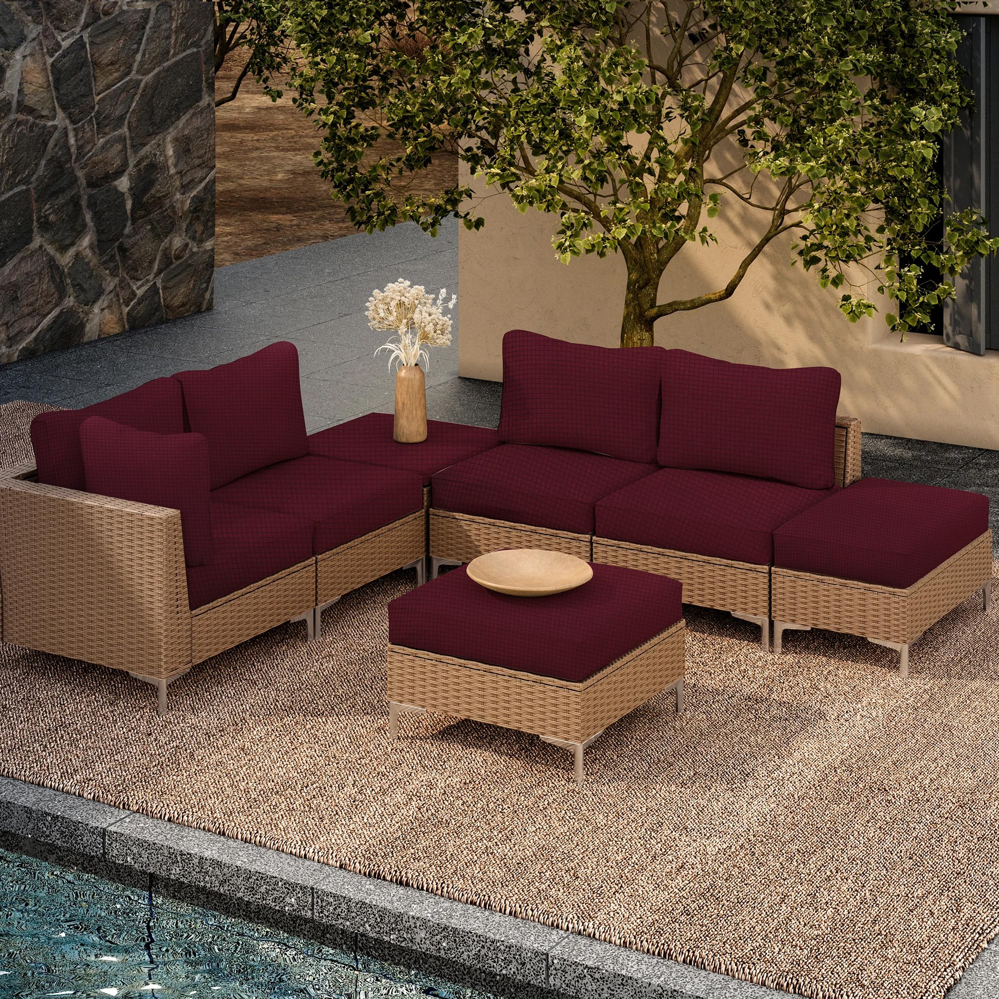 SUKAIKEQA 14PCS Patio Cushion Covers,Patio Furniture Couch Seat Slipcovers