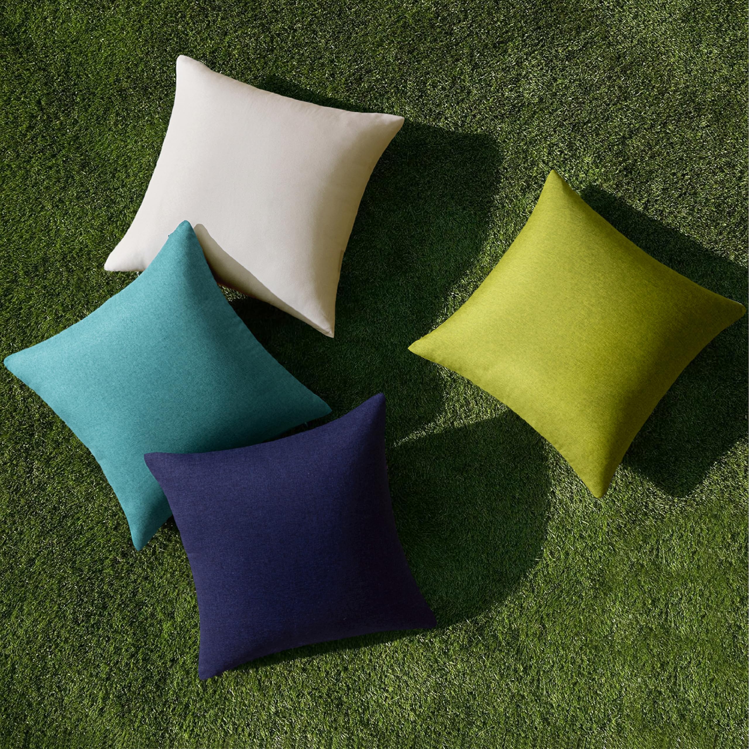 MIULEE Pack of 4 Decorative Outdoor Throw Pillow Covers Linen Waterproof Pillow Covers Summer Farmhouse Cushion Cases for Patio Garden Tent Balcony Couch Sofa 18x18 Inch Blue Green