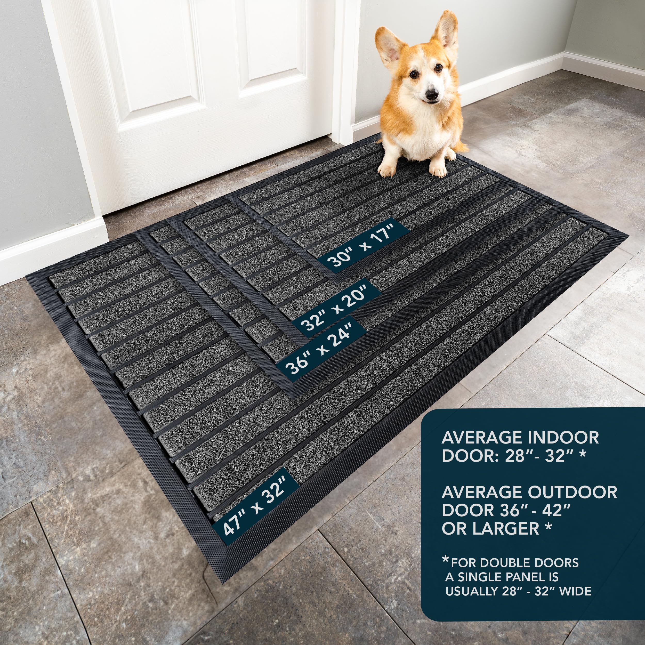 ubdyo Extra Durable Door Mat Outside Entrance (32" x 20", Bright Grey)