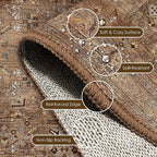 Washable Area Rug 4' x 6' Vintage Traditional Persian Mat - Foldable Distressed Non-Slip Machine Washable Carpet for Living Room Bedroom Kitchen Home Decor - Bronze and Ivory
