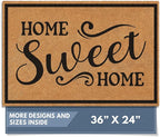 Barnyard Designs Natural Coco Coir Heavy Duty Backing Doormat - Large Cute Non-Slip Front Door Welcome Mat for Outside Entrance or Porch Entry, Brown (24x36, Home Sweet Home)