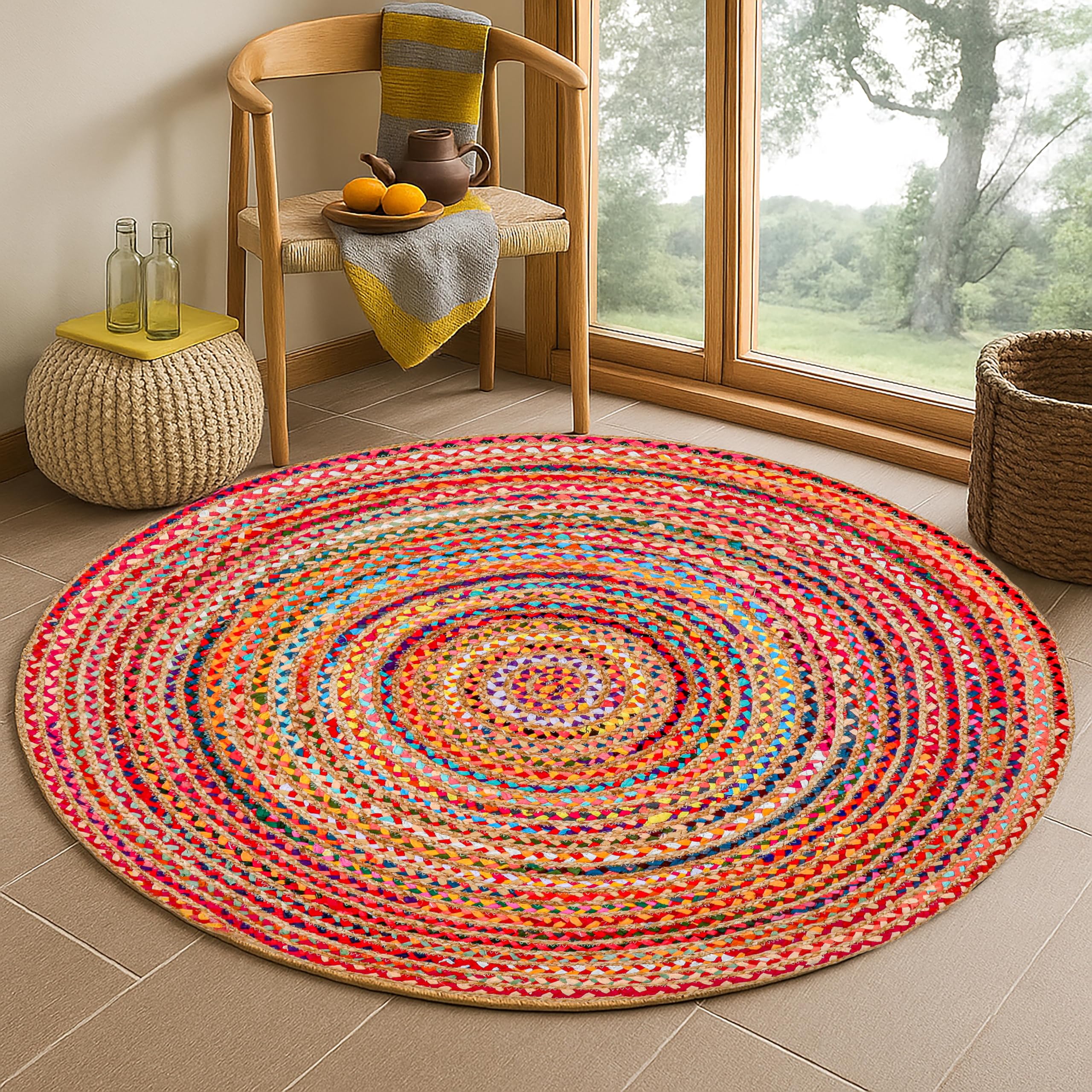 Hausattire Braided Boho Round Rug, Multicolor, 5 ft