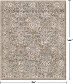 Washable Living Room Rug 10x12 - Moss Green Oriental Area Rug for Dining Room Under Table, Low Pile Non-Slip Floor Carpet for Bedroom Under Bed - Vintage Earthy Design & Stain Resistance