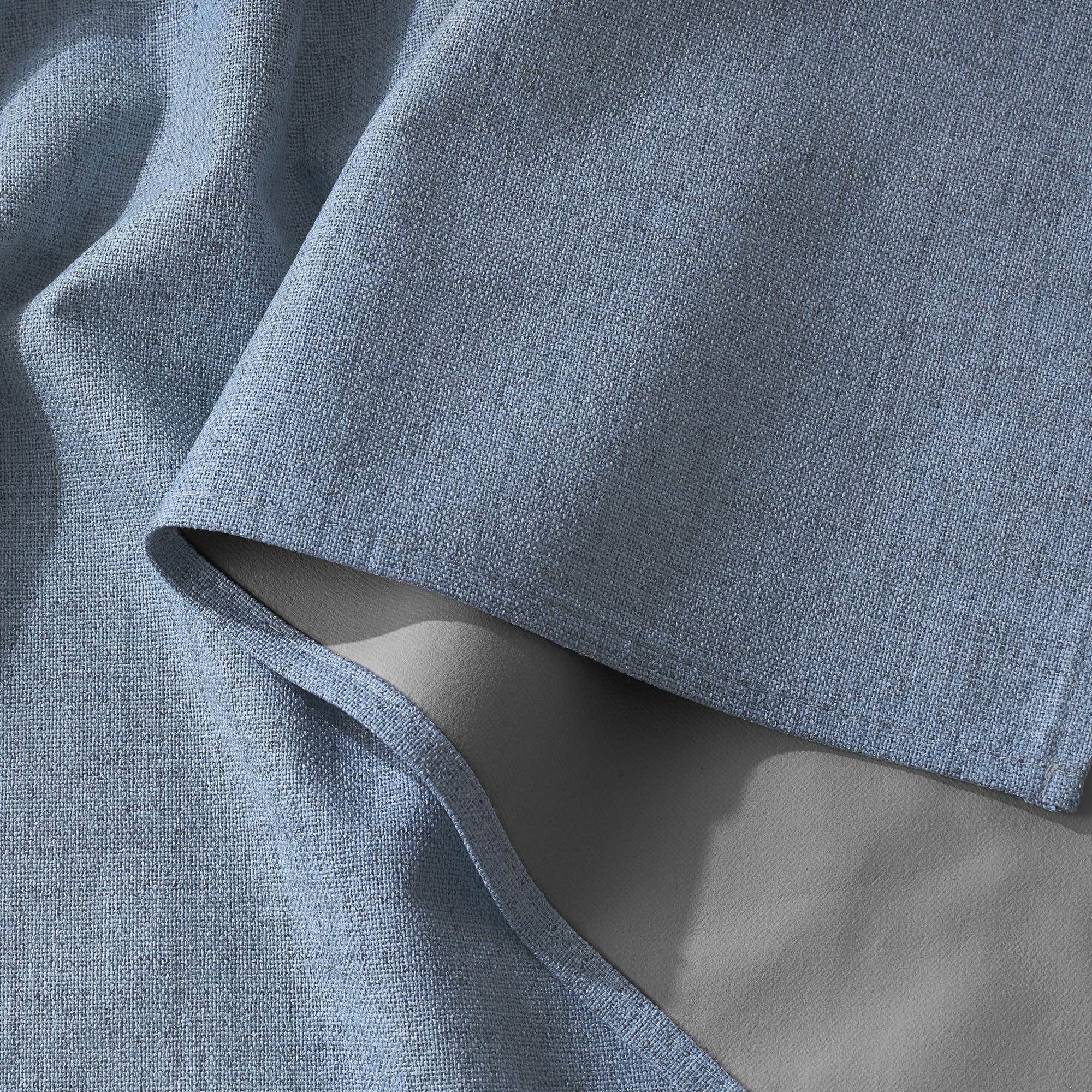 RYB HOME Smoky Blue 100% Blackout Linen Curtains 102 Inch Long for Loft