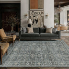 WondRg 6x9 Washable Area Rug for Living Room Bedroom Vintage Black Grey Carpet Soft Low Pile Traditional Retro Non Slip Throw Rug for Dining Room Entryway Indoor Dorm Kitchen